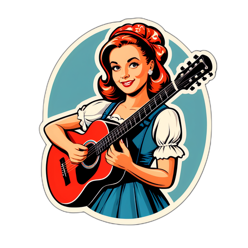 Samolepka Lucie Bílé v retro stylu s vintage prvky a kytarou