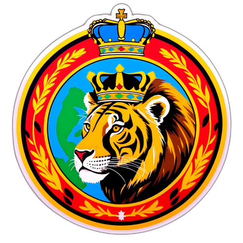 Sticker inayounganisha taji ya kifalme ya Eswatini na wanyamapori wa Tanzania