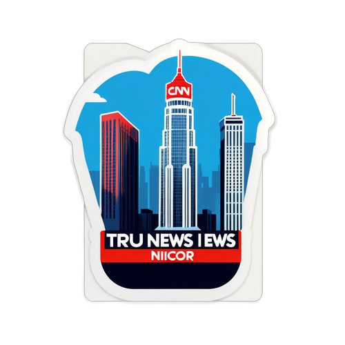 Un sticker cu clădirea CNN și textul 'True news with Nicușor Dan'