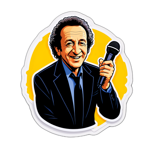 Autocollant représentant Michel Drucker en pose charismatique