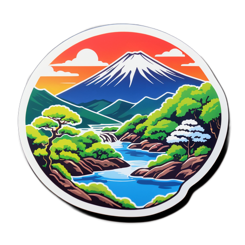 箱根の山々と温泉の風景イラスト