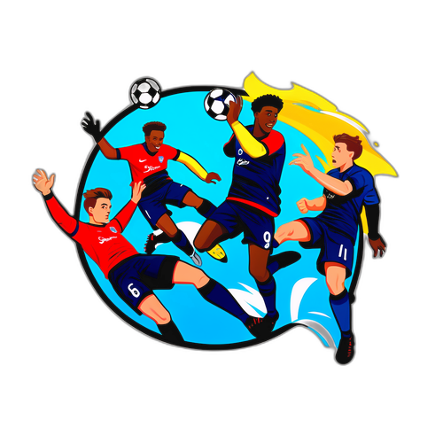 Sticker UEL: Pemain Bola Sepak Dalam Poses Aksi Kartun