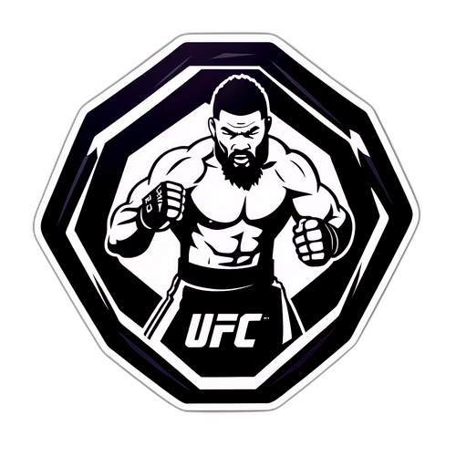 Autocollant représentant un octogone UFC avec un combattant en mouvement