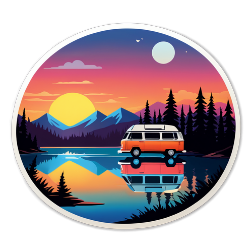 Cozy Camper Van by Tranquil Lake at Sunset