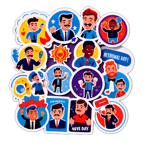 Комиксный дизайн к Международному мужскому дню с юмористическими изображениями мужчин в различных ситуациях