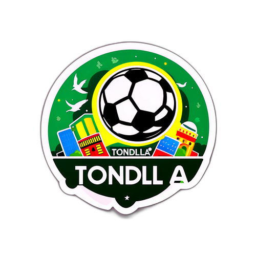 Наліпка з футболом і елементами гри на фоні міських вулиць Тондели