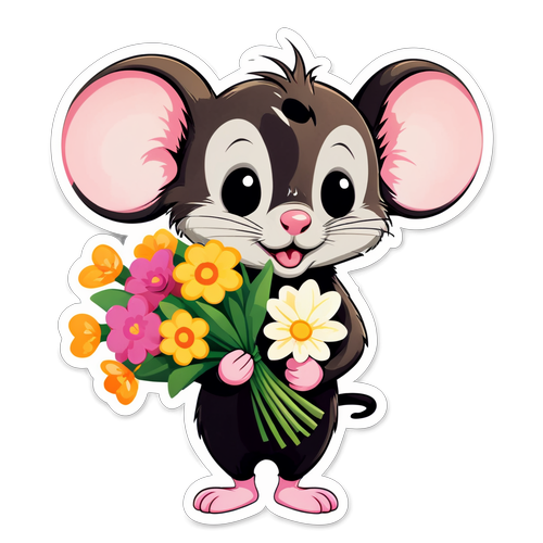 可愛的小老鼠捧著大花束
