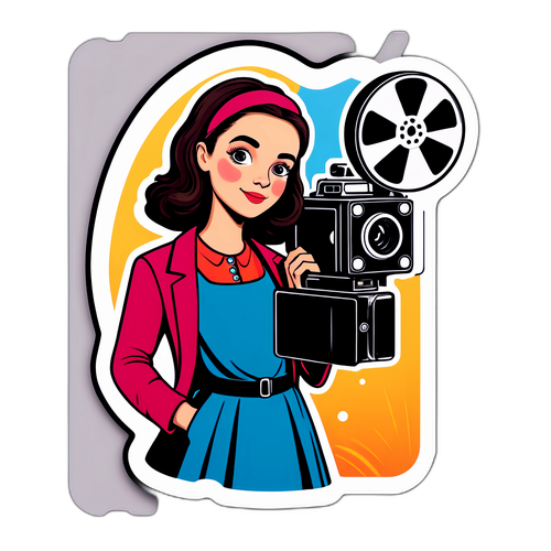 Adesivo stiloso con Matilda De Angelis e motivi di pellicola e macchina da presa