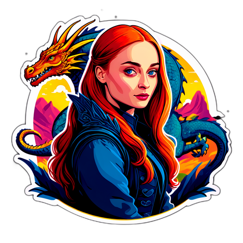 Nálepka se Sofií Turner v fantasy stylu s drakem