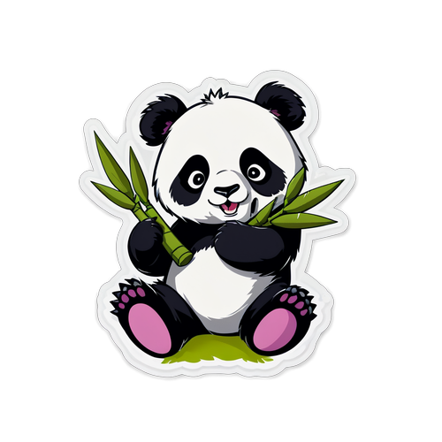 Playful Panda with Bamboo Sticker
