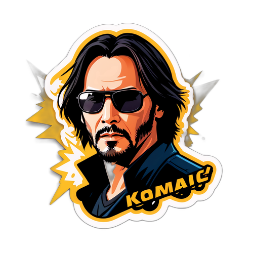 Nálepka s Keanu Reevesem jako akčním hrdinou