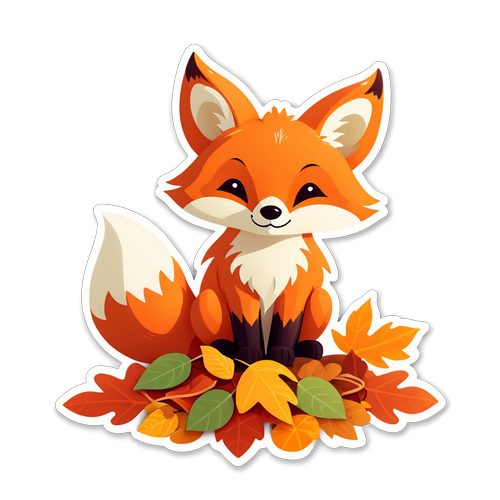 可愛的小狐狸滿足地蜷縮在秋葉堆中