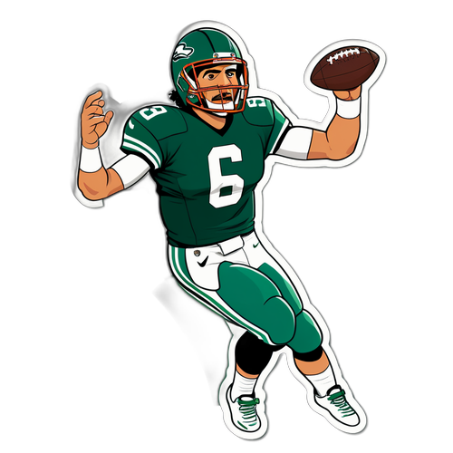 Karikatur af Mark Sanchez i en legesyg kastepose