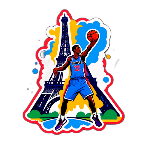 Autocollant artistique représentant le basket-ball à Paris