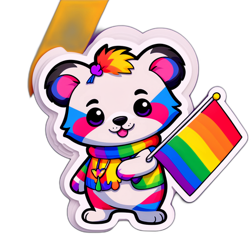 En søt dyrekarakter med en pride-flagg