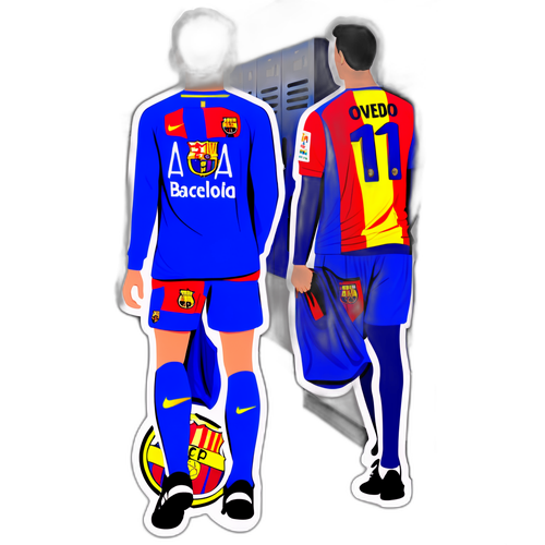 Oviedo és Barcelona focimérkőzés a öltöző előtt