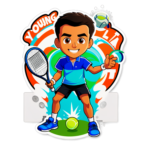 Bir raket ve tenis topu ile Carlos Alcaraz'ı temsil eden dinamik bir sticker