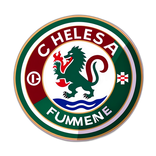 Ein dynamisches Fußballmotiv mit harmonisch kombinierten Logos von Chelsea und Fluminense