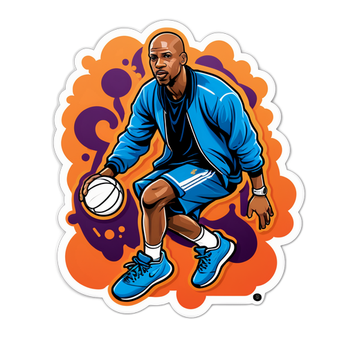 Un autocollant d'Anthony Edwards dribblant avec style à travers la musique et les graphiques urbains