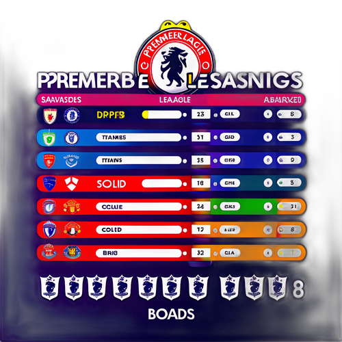 Thiết kế bảng xếp hạng Premier League với các đội bóng và điểm số cập nhật