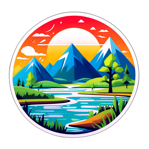 Pemandangan Delta Bergaya, Menggabungkan Alam dan Motif Digital