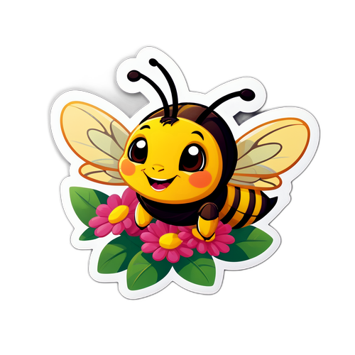 Schattige cartoon versie van een hornet op een bloem