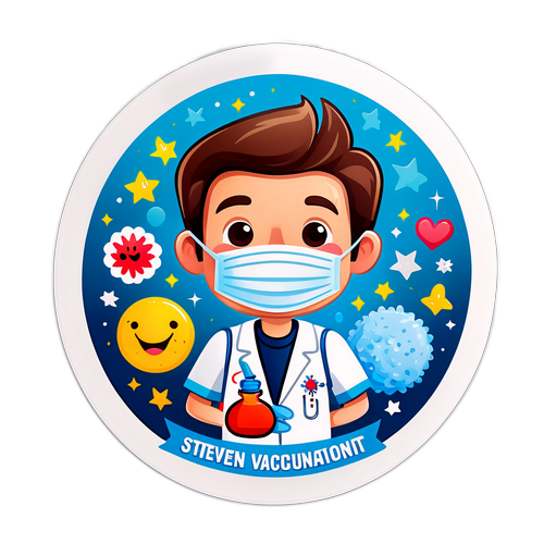 Sticker van Steven Van Gucht voor vaccinatie