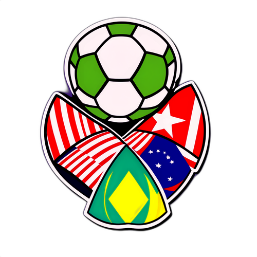 Sticker ng Bola ng Soccer na may mga Waving Flags