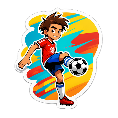 Tecknad fotbollsspelare i mid-kick