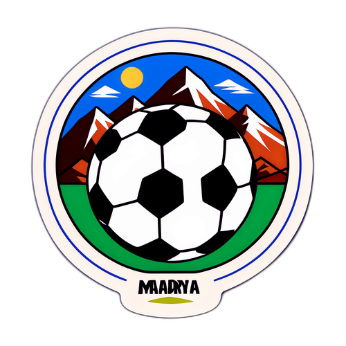 Balón de fútbol con montañas de fondo