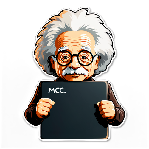 爱因斯坦佩戴圆眼镜拿着写有E=mc²公式的黑板