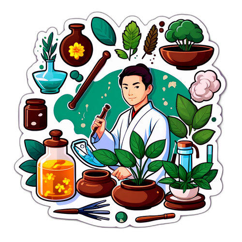 伝統的な薬草の調合シーン