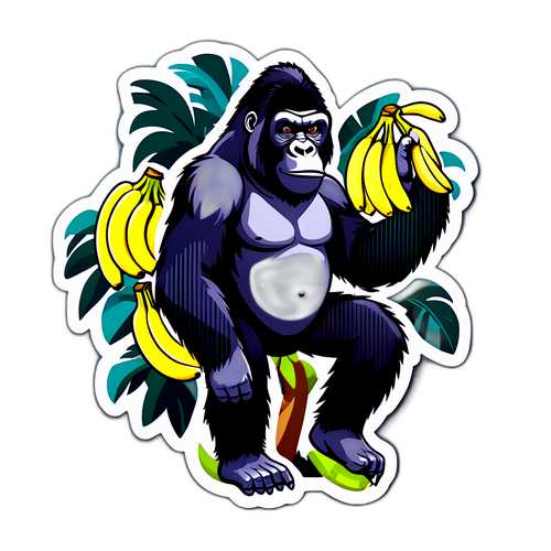 Autocollant humoristique d'un gorille dans un arbre avec des bananes
