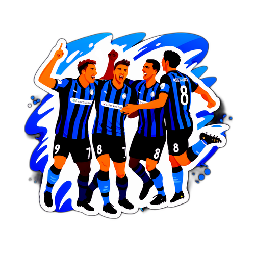 Sticker cu jucătorii echipei Atalanta sărbătorind un gol