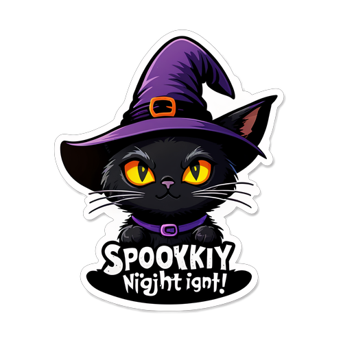 Huwag Palampasin! Ang Misteryosong Itim na Pusa na may Sombrerong Mangkukulam sa 'Spooky Night' Sticker!