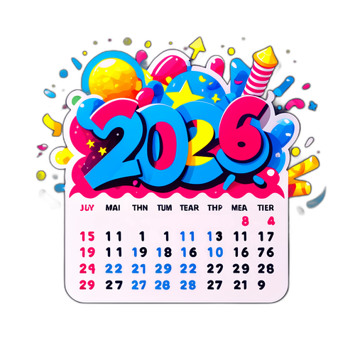 Kalender 2026 dengan Konfeti