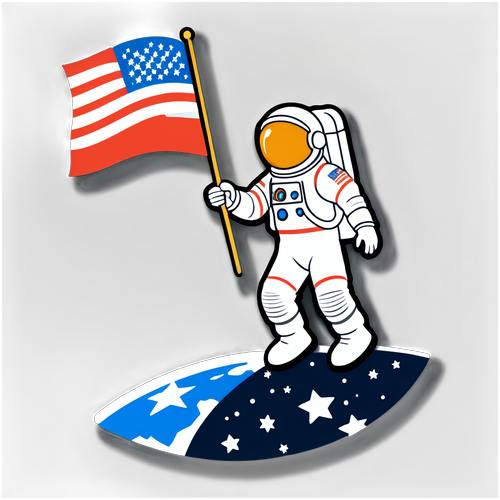 Astronaut with Flag on the Moon Sticker