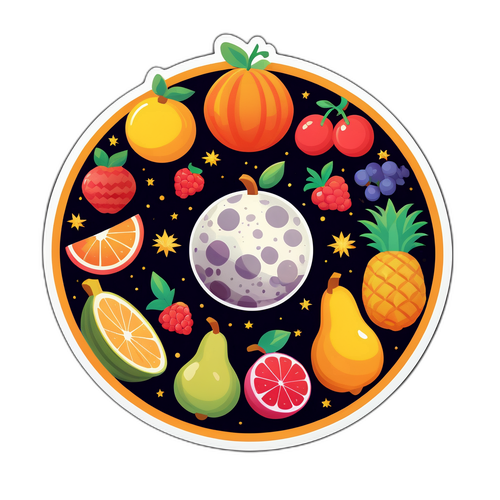 Sticker về mùa thu hoạch với hình ảnh trái cây tươi trong lịch âm