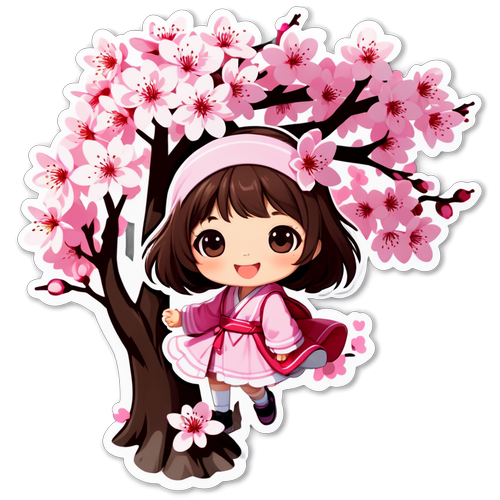 樱花树下的可爱女孩