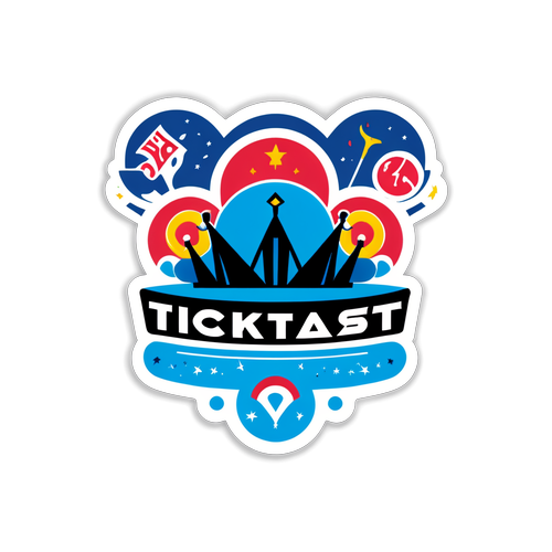 Un sticker que muestra el logo de Ticketmaster rodeado de símbolos de eventos y conciertos en vivo