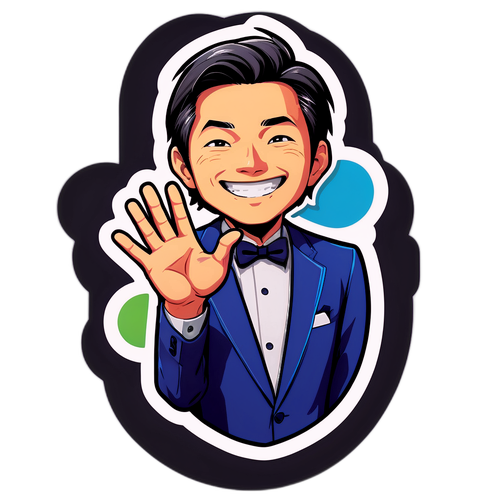 中沢弘幸の笑顔で手を振るイラスト