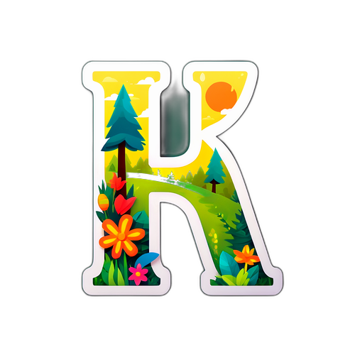 प्रकृति के दृश्य में 'K' अक्षर का रंगीन स्टिकर