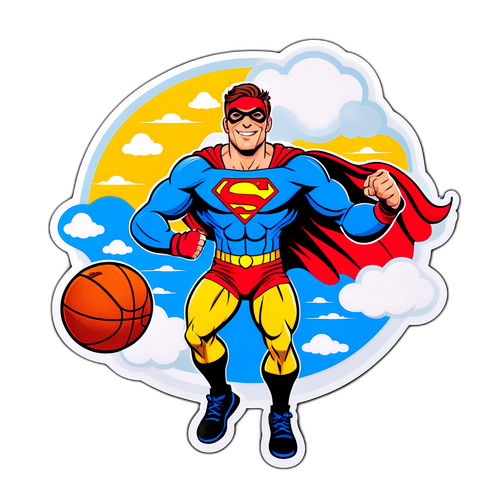 Masayang Sticker ng Superhero na Basketball Player