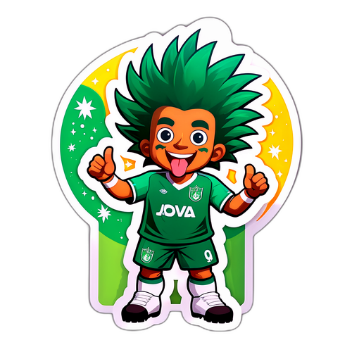 Sticker van Palmeiras-mascotte die fans enthousiast aanmoedigt tijdens een wedstrijd