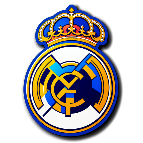 Stiker Logo Real Madrid dengan Latar Belakang Biru Royal