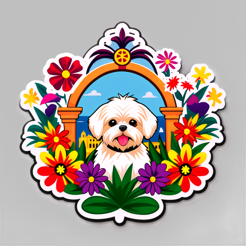Farverig Maltese kryds med blomster og arkitektur