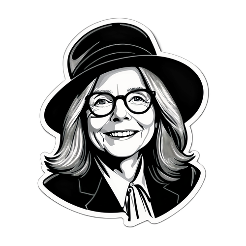 Samolepka věnovaná Diane Keaton s citátem a stylizovaným pozadím