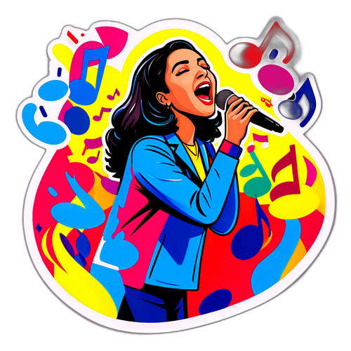 סטיקר צבעוני של נסרין קדירי שרה על הבמה