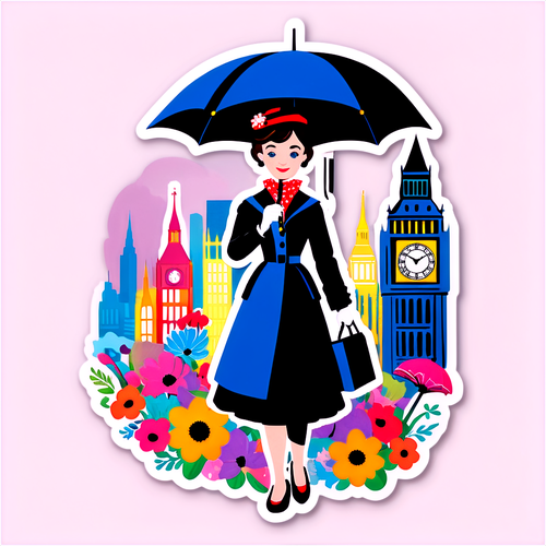 Adesivo di Mary Poppins nella Skyline di Londra