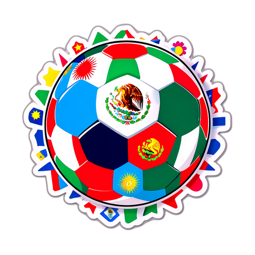 Stiker Bola Sepak Dinamik dengan Bendera Mexico dan Argentina
